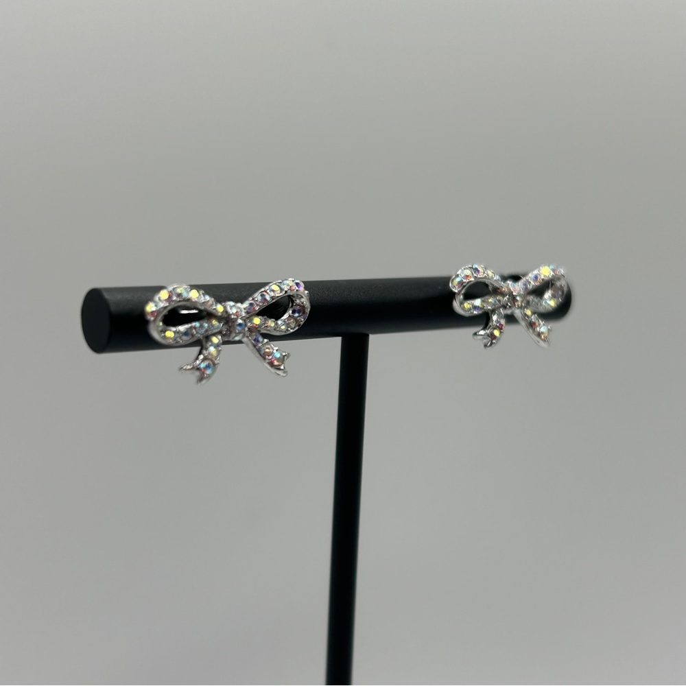 Delicate Silver & Aurora Borealis Ribbon Stud Earrings